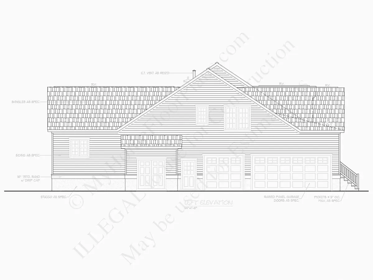Elewacje 9 – Projekt domu z poddaszem użytkowym o pow. 283 m²: 2 Sypialnie, Gabinet, 3 Łazienki, Otwarta kuchnia, Garaż — 79515R