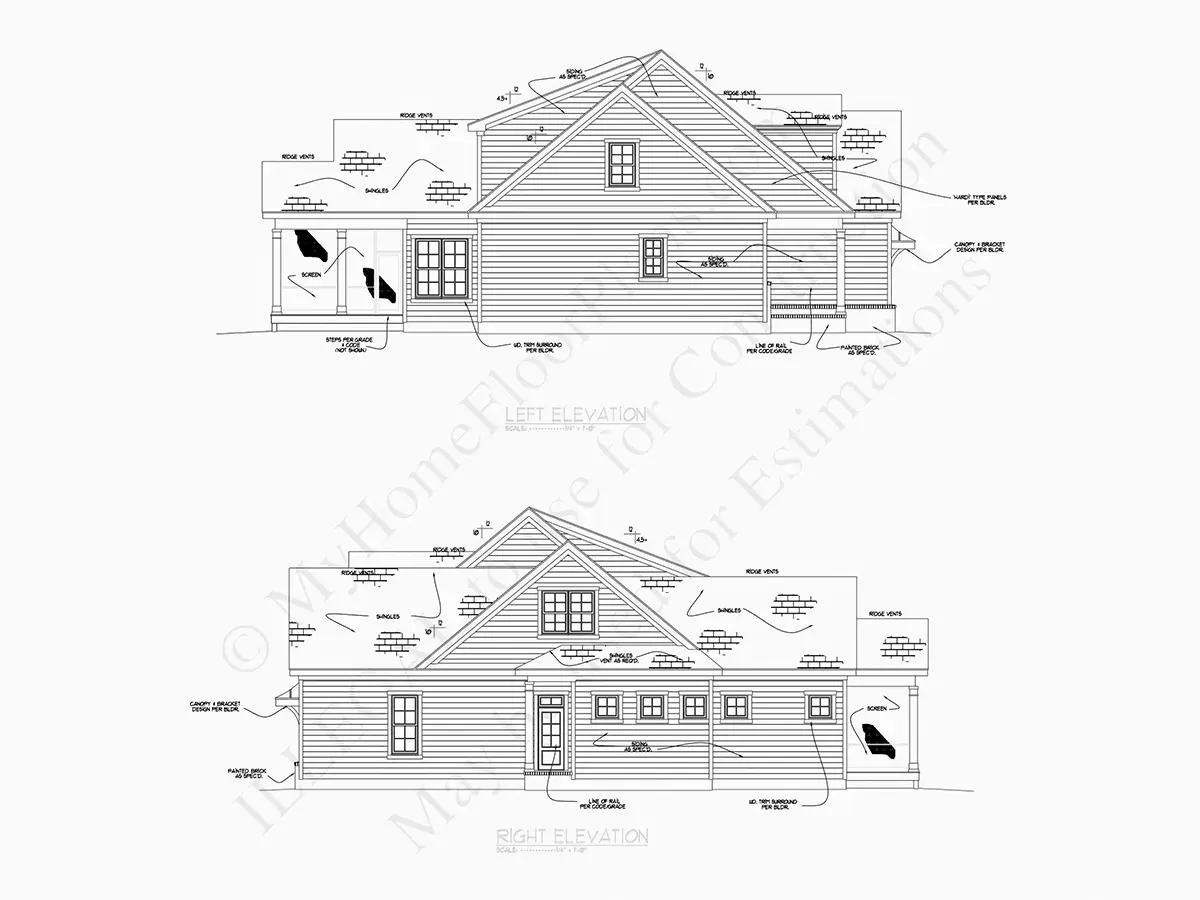 Elewacje 9 – Projekt domu z poddaszem użytkowym o pow. 329 m²: 4 Sypialnie, Gabinet, 5 Łazienki, Otwarta kuchnia, Garaż — 45616R