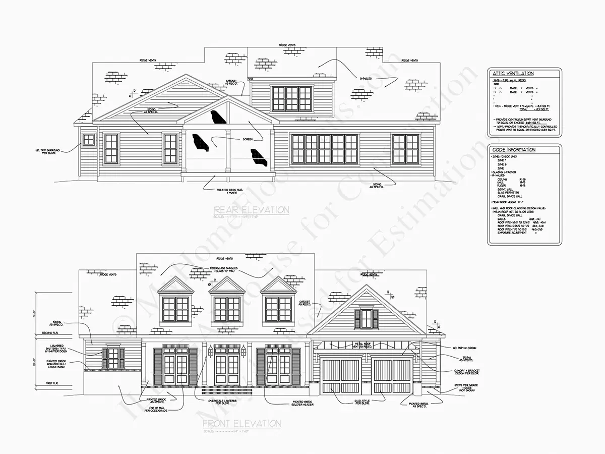 Elewacje 8 – Projekt domu z poddaszem użytkowym o pow. 329 m²: 4 Sypialnie, Gabinet, 5 Łazienki, Otwarta kuchnia, Garaż — 45616R