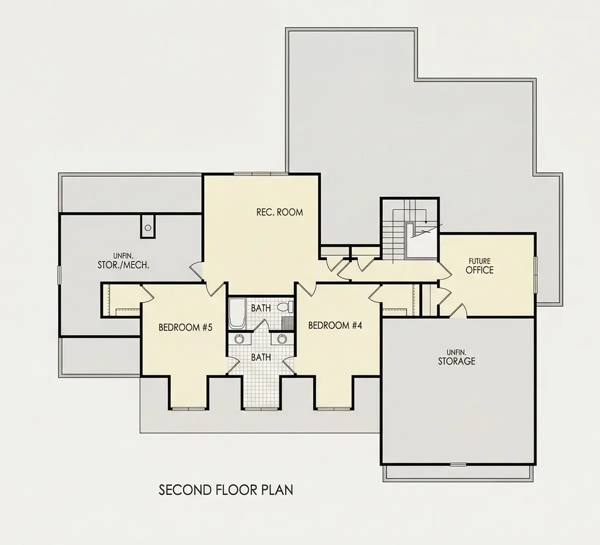 1. piętro 11 – Projekt domu z poddaszem użytkowym o pow. 329 m²: 4 Sypialnie, Gabinet, 5 Łazienki, Otwarta kuchnia, Garaż — 45616R