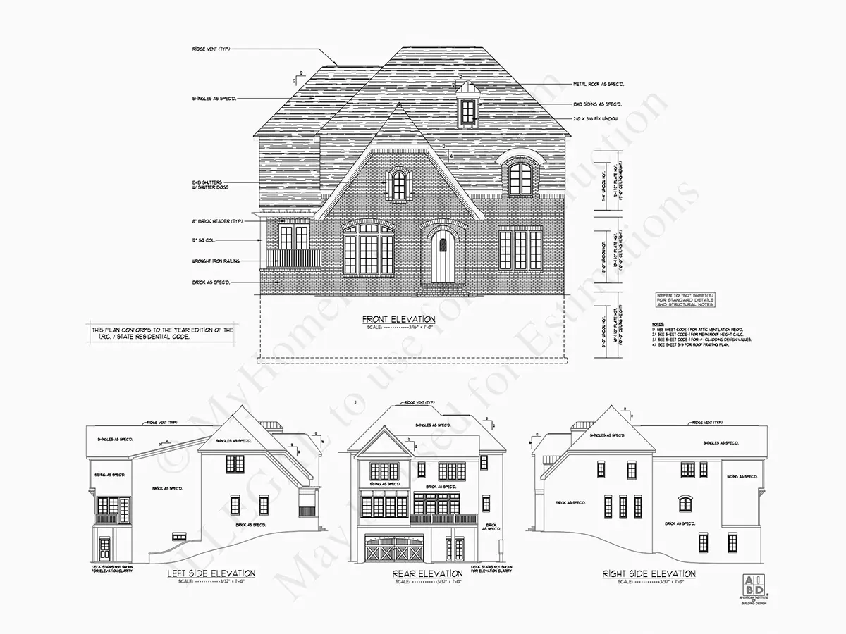 Elewacje 17 – Projekt domu piętrowego + piwnicą o pow. 530 m²: 5 Sypialnie, 6 Łazienki, Otwarta kuchnia, Garaż — 26217R