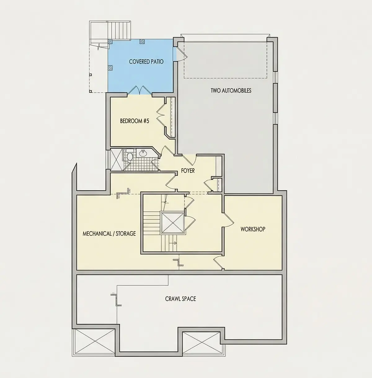 Piwnica 18 – Projekt domu piętrowego + piwnicą o pow. 530 m²: 5 Sypialnie, 6 Łazienki, Otwarta kuchnia, Garaż — 26217R