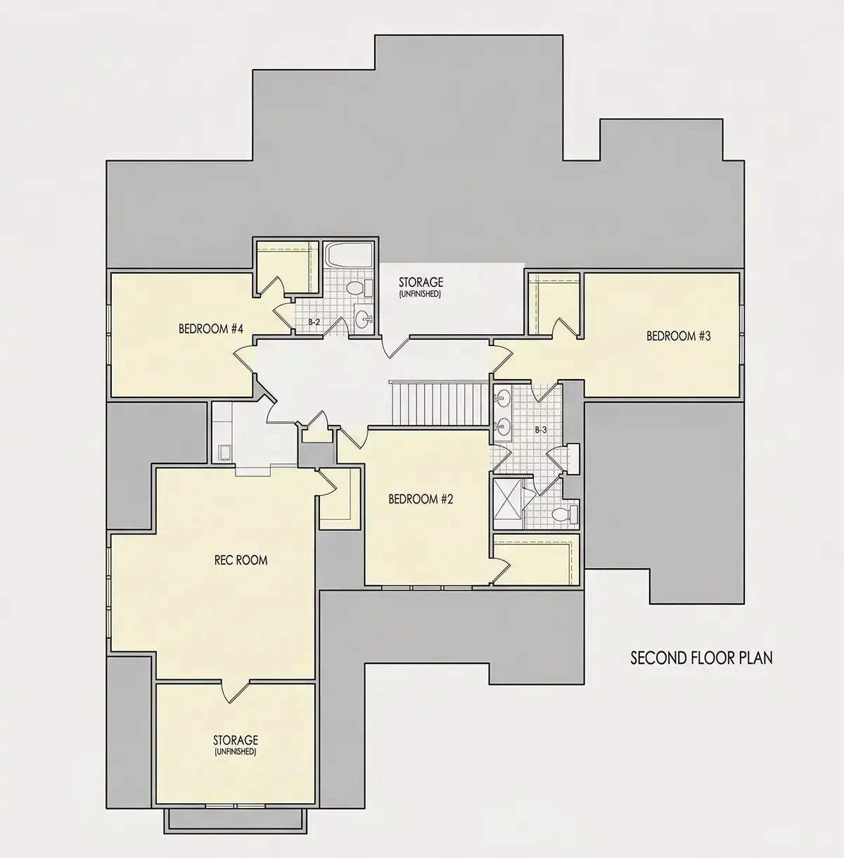1. piętro 25 – Projekt domu z poddaszem użytkowym o pow. 363 m²: 5 Sypialnie, 5 Łazienki, Otwarta kuchnia, Garaż — 64220R