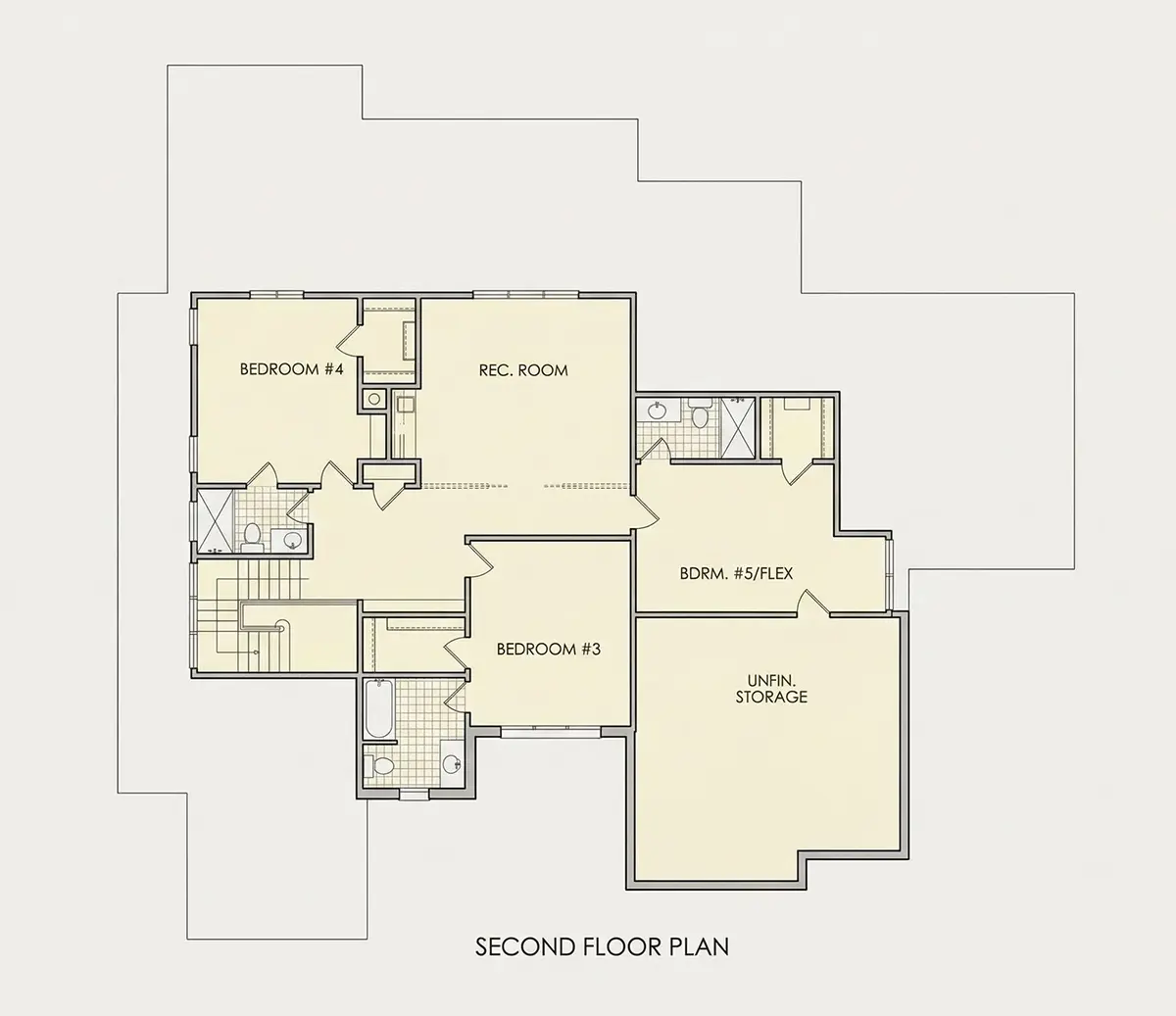 1. piętro 13 – Projekt domu piętrowego o pow. 375 m²: 4 Sypialnie, Gabinet, 5 Łazienki, Otwarta kuchnia, Garaż — 32038R