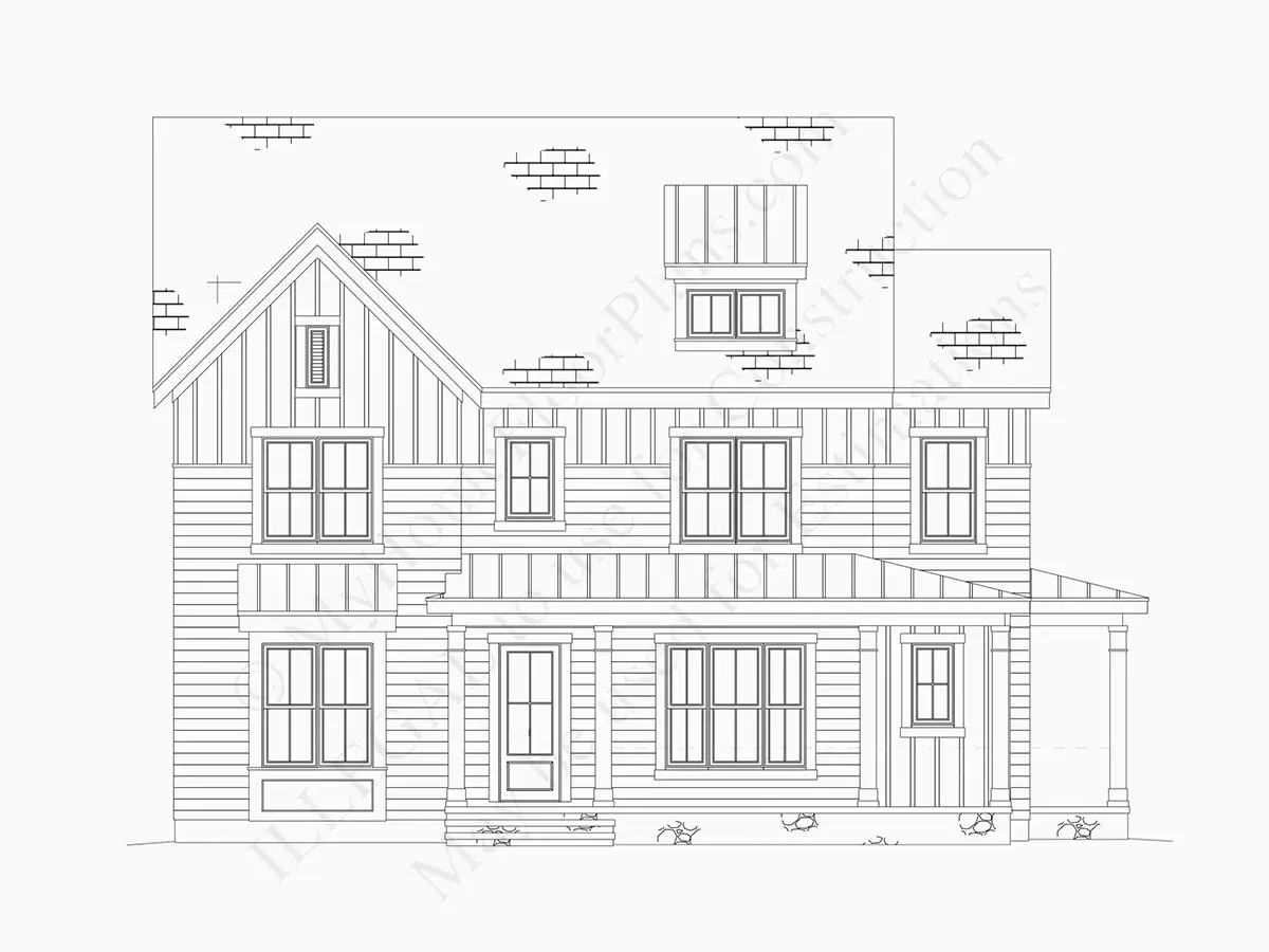 Elewacje 6 – Projekt domu piętrowego o pow. 164 m²: 5 Sypialnie, 5 Łazienki, Otwarta kuchnia, bez Garażu — 44546R