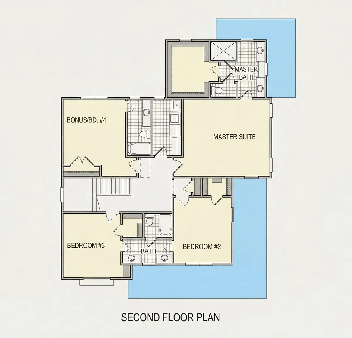 1. piętro 10 – Projekt domu piętrowego o pow. 164 m²: 5 Sypialnie, 5 Łazienki, Otwarta kuchnia, bez Garażu — 44546R