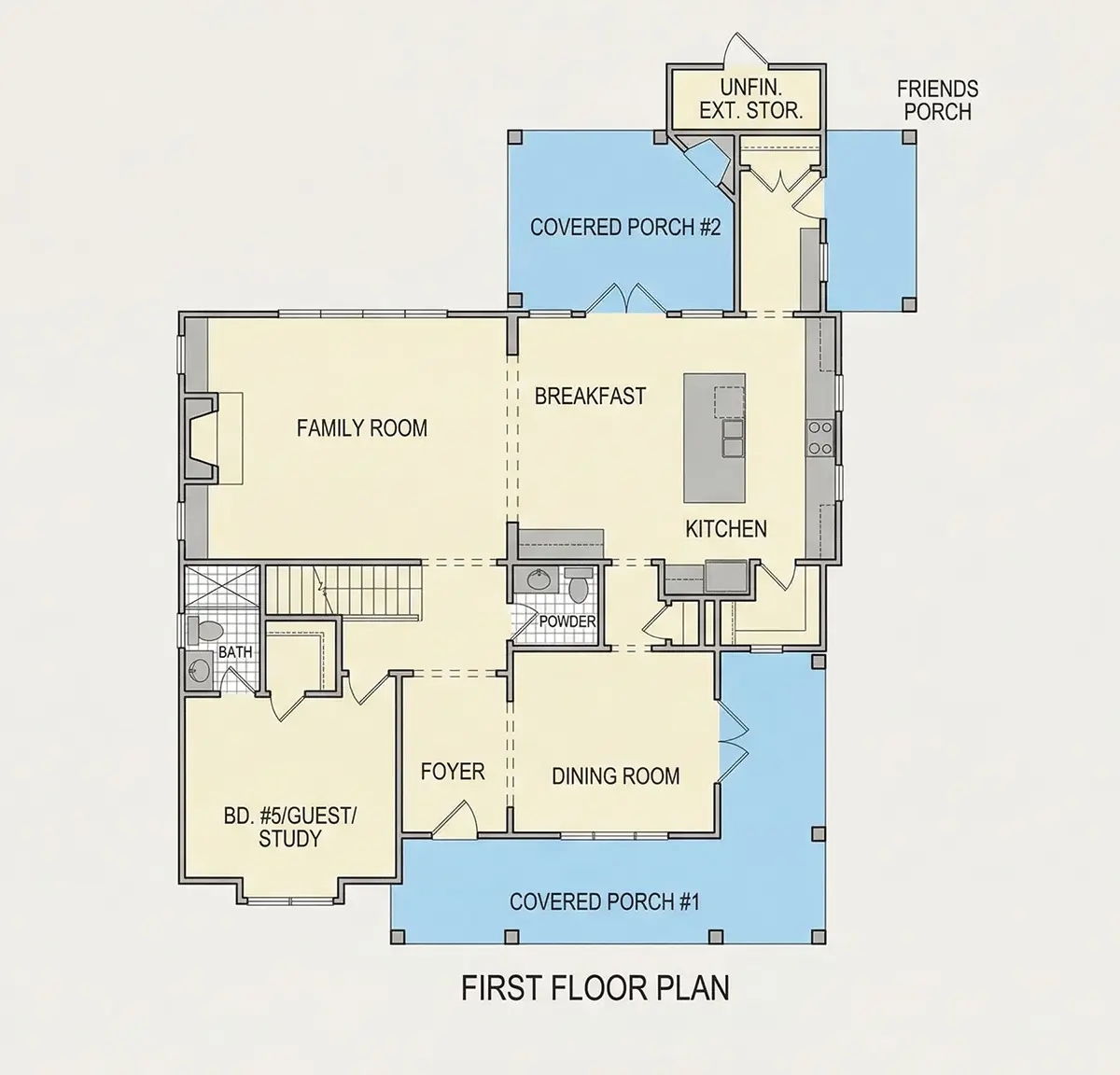 Parter 9 – Projekt domu piętrowego o pow. 164 m²: 5 Sypialnie, 5 Łazienki, Otwarta kuchnia, bez Garażu — 44546R