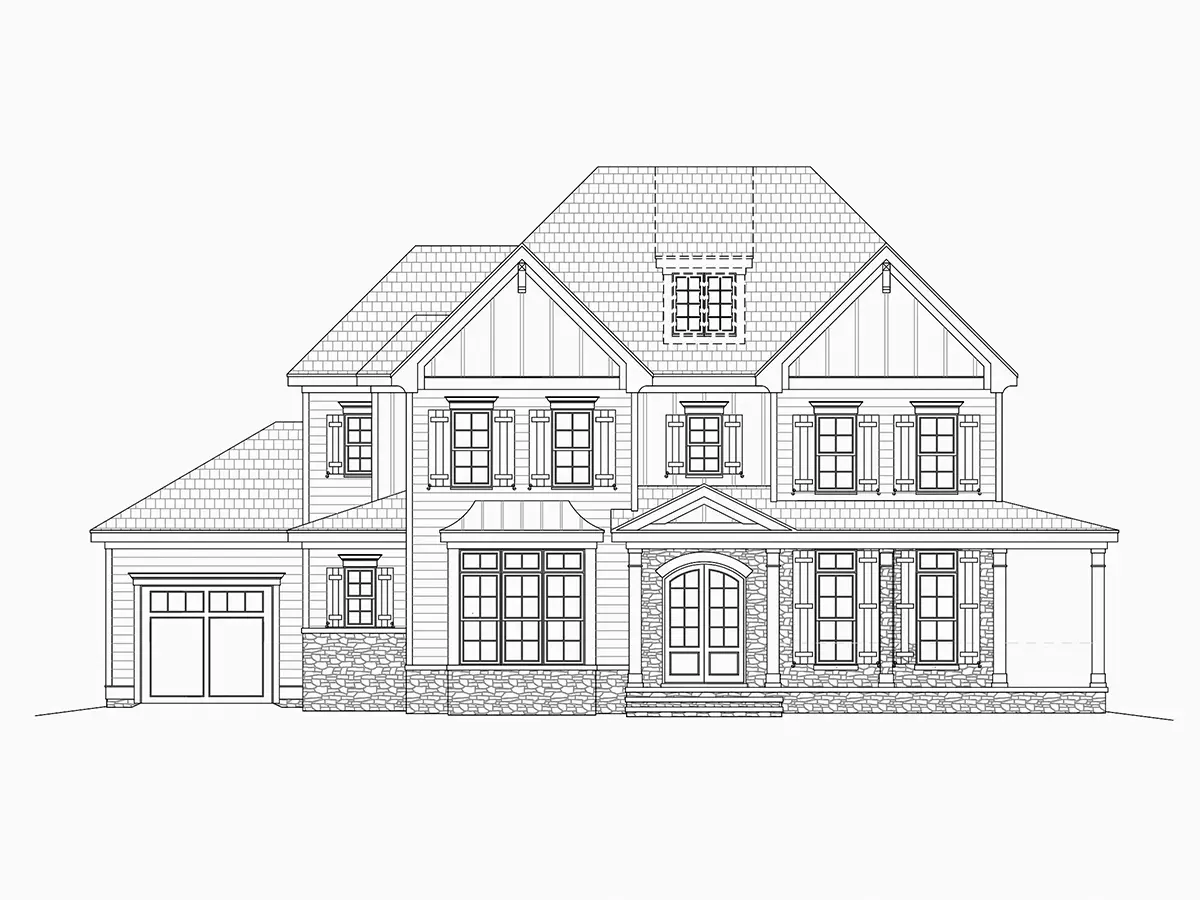 Elewacje 11 – Projekt domu piętrowego o pow. 454 m²: 5 Sypialnie, Gabinet, 5 Łazienki, Otwarta kuchnia, Garaż — 78053R