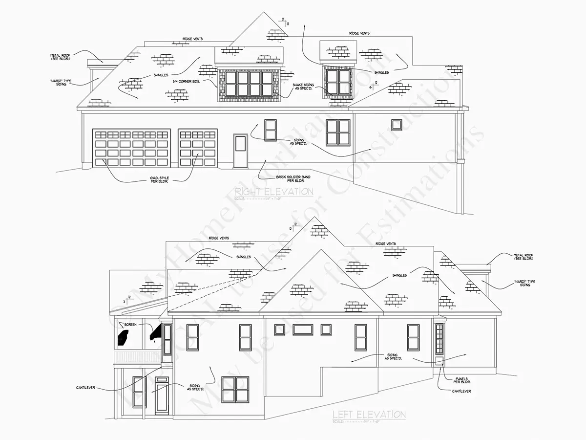 Elewacje 7 – Projekt domu z poddaszem użytkowym + piwnicą o pow. 698 m²: 6 Sypialnie, 6 Łazienki, Otwarta kuchnia, Garaż — 84878R