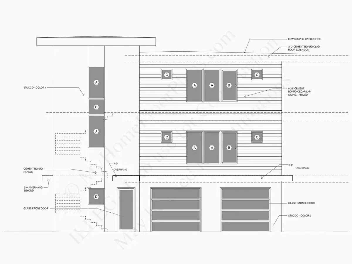 Elewacje 20 – Projekt domu dwupiętrowego o pow. 351 m²: 5 Sypialnie, Gabinet, 5 Łazienki, Otwarta kuchnia, Garaż — 70598R