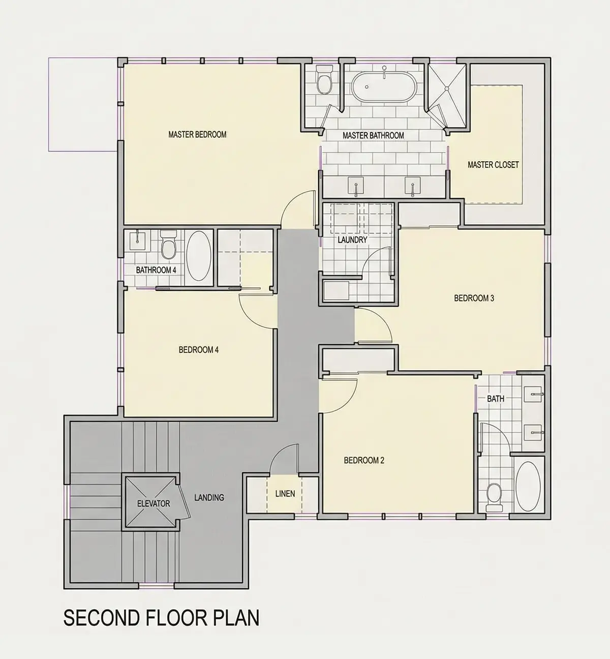 1. piętro 26 – Projekt domu dwupiętrowego o pow. 351 m²: 5 Sypialnie, Gabinet, 5 Łazienki, Otwarta kuchnia, Garaż — 70598R