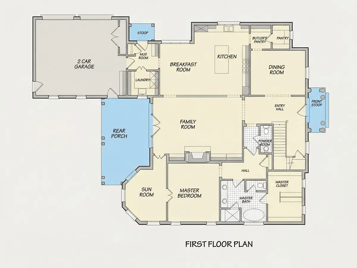 Parter 12 – Projekt domu piętrowego o pow. 424 m²: 4 Sypialnie, 4 Łazienki, Otwarta kuchnia, Garaż — 67106R