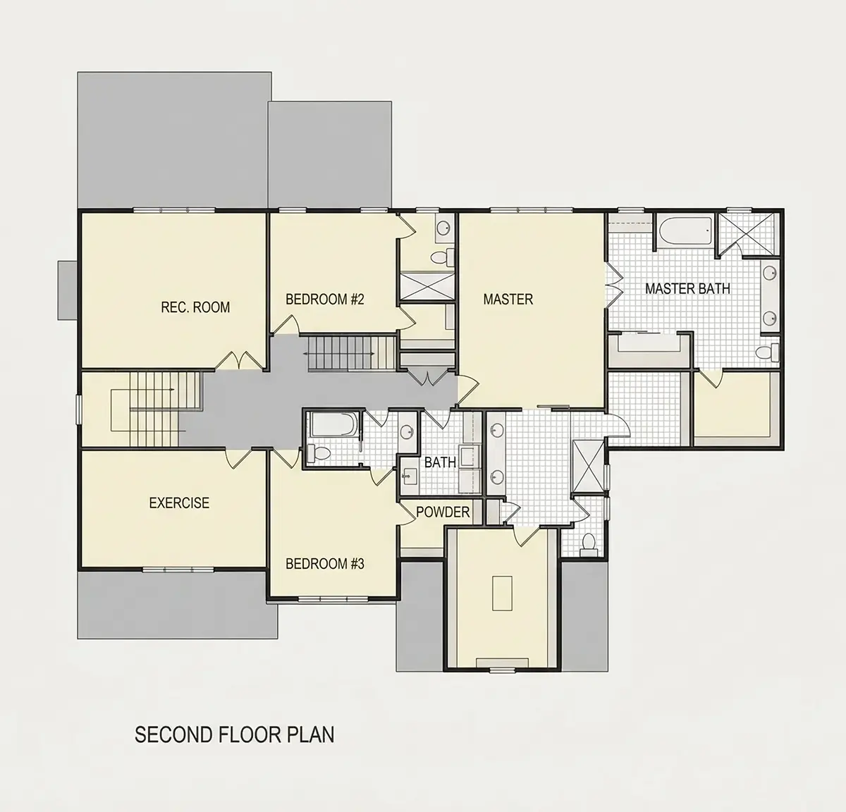 1. piętro 23 – Projekt domu piętrowego o pow. 372 m²: 4 Sypialnie, Gabinet, 6 Łazienki, Otwarta kuchnia, Garaż — 76809R