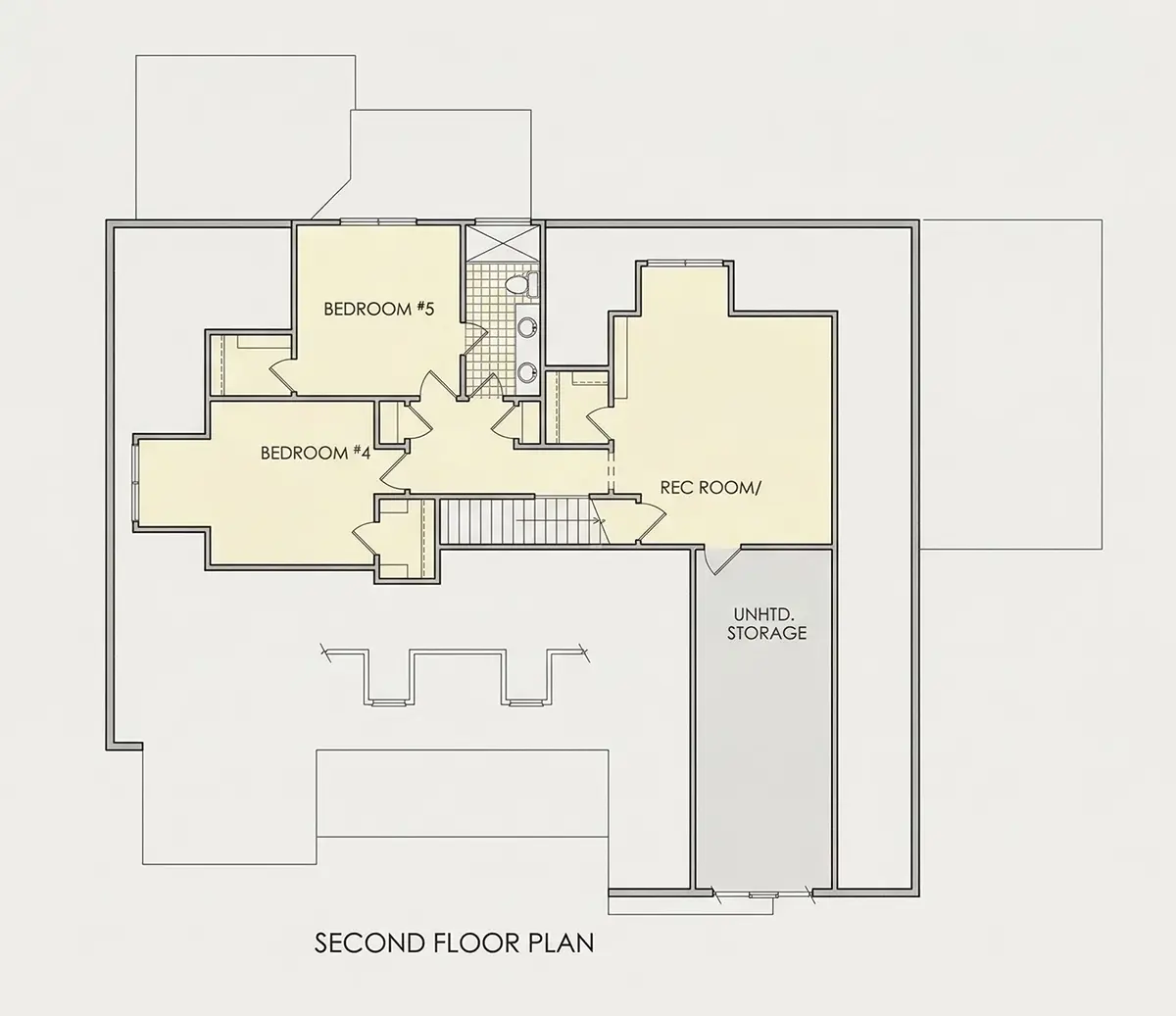 1. piętro 23 – Projekt domu z poddaszem użytkowym o pow. 281 m²: 4 Sypialnie, 4 Łazienki, Otwarta kuchnia, Garaż — 59002R