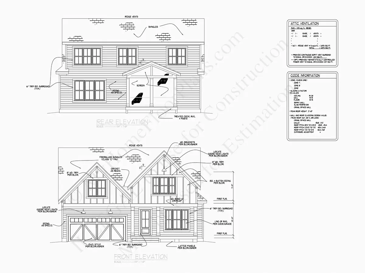 Elewacje 5 – Projekt domu piętrowego o pow. 223 m²: 4 Sypialnie, 3 Łazienki, Otwarta kuchnia, Garaż — 46774R