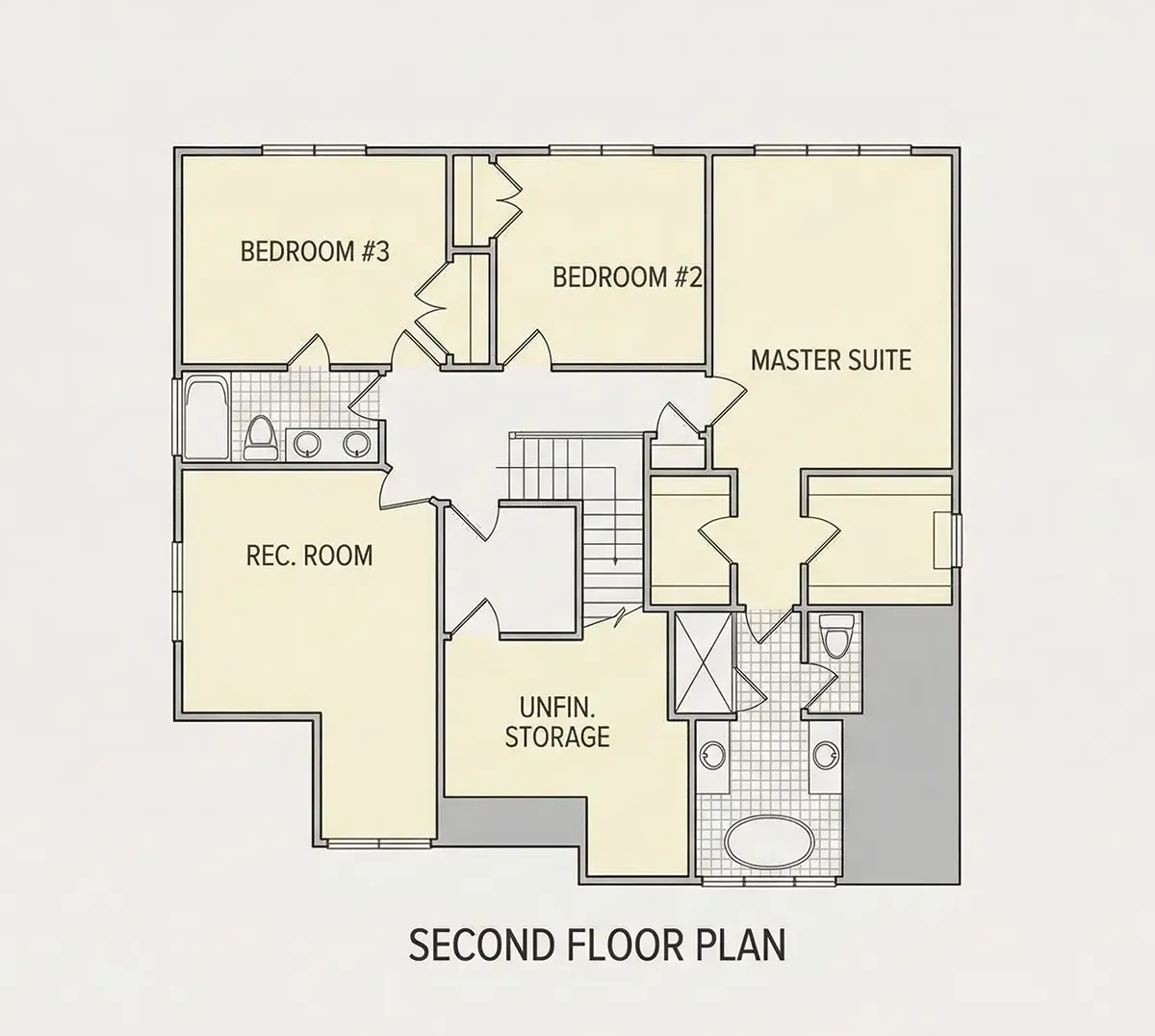 1. piętro 9 – Projekt domu piętrowego o pow. 223 m²: 4 Sypialnie, 3 Łazienki, Otwarta kuchnia, Garaż — 46774R