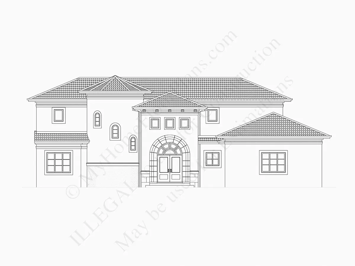 Elewacje 8 – Projekt domu piętrowego o pow. 448 m²: 5 Sypialnie, Gabinet, 4 Łazienki, Garaż — 64737R