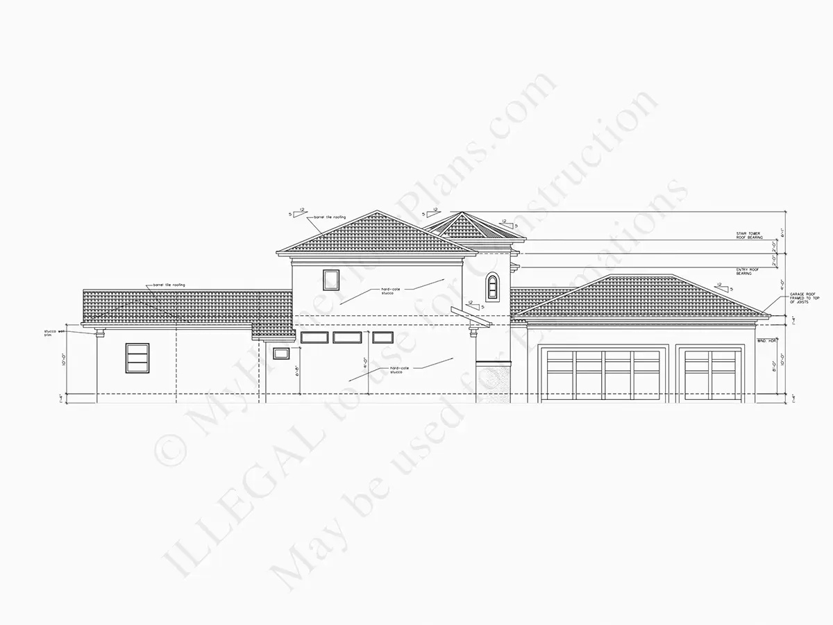 Elewacje 9 – Projekt domu piętrowego o pow. 448 m²: 5 Sypialnie, Gabinet, 4 Łazienki, Garaż — 64737R