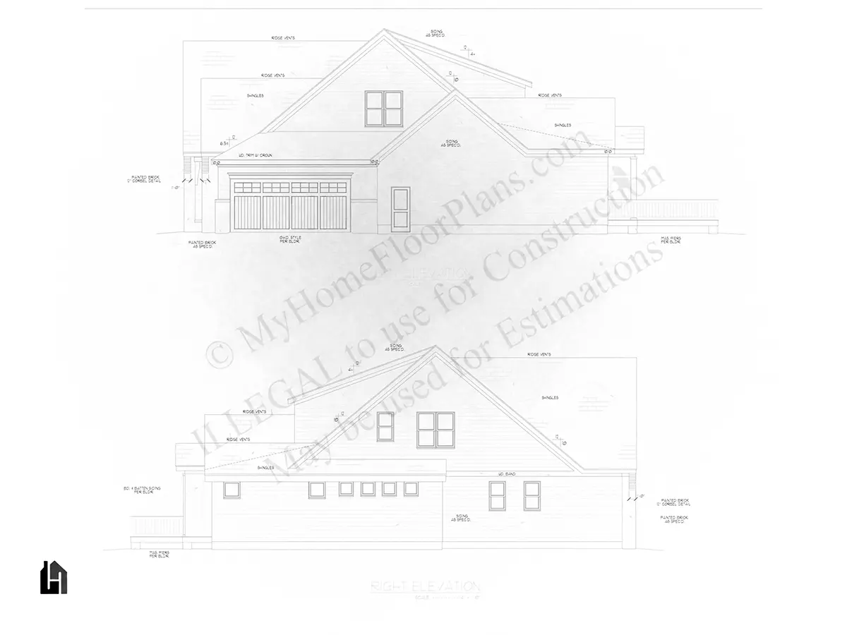 Elewacje 12 – Projekt domu piętrowego o pow. 343 m²: 4 Sypialnie, Gabinet, 6 Łazienki, Otwarta kuchnia, Garaż — 63741R
