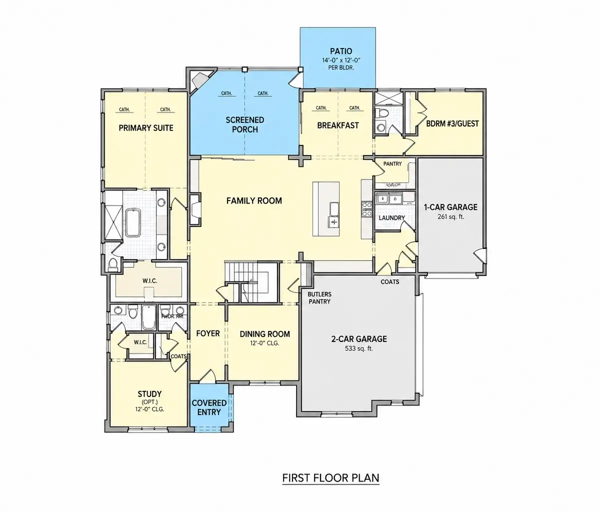 Parter 13 – Projekt domu piętrowego o pow. 343 m²: 4 Sypialnie, Gabinet, 6 Łazienki, Otwarta kuchnia, Garaż — 63741R