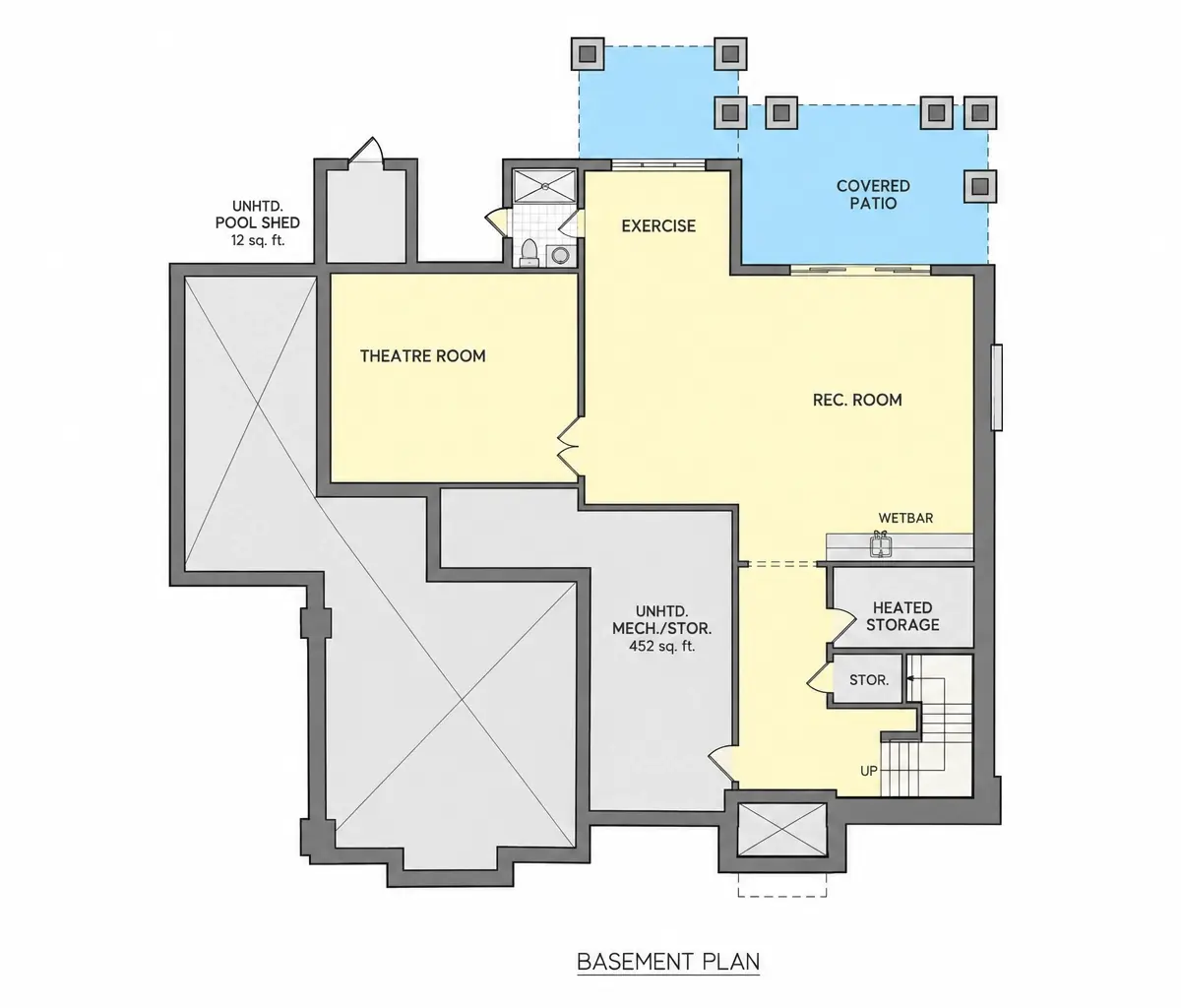 Piwnica 9 – Projekt domu piętrowego + piwnicą o pow. 624 m²: 5 Sypialnie, Gabinet, 7 Łazienki, Otwarta kuchnia, Garaż — 82614R