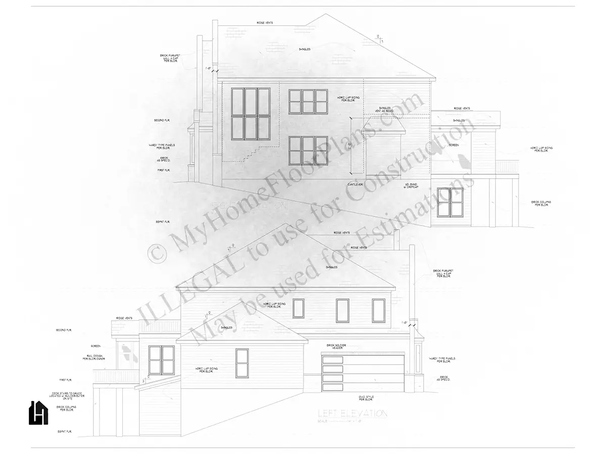 Elewacje 11 – Projekt domu piętrowego + piwnicą o pow. 624 m²: 5 Sypialnie, Gabinet, 7 Łazienki, Otwarta kuchnia, Garaż — 82614R
