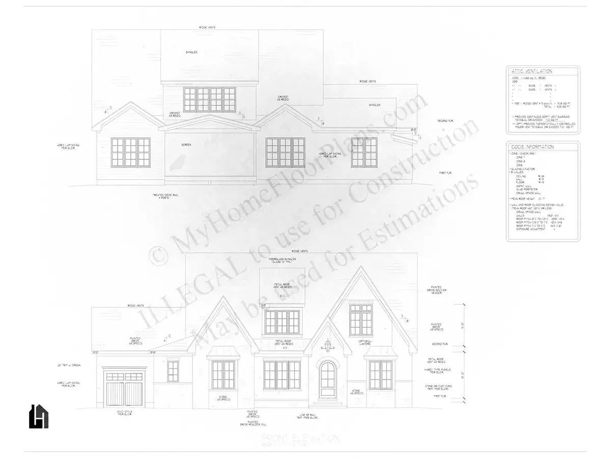 Elewacje 9 – Projekt domu z poddaszem użytkowym o pow. 429 m²: 6 Sypialnie, 6 Łazienki, Otwarta kuchnia, Garaż — 85530R