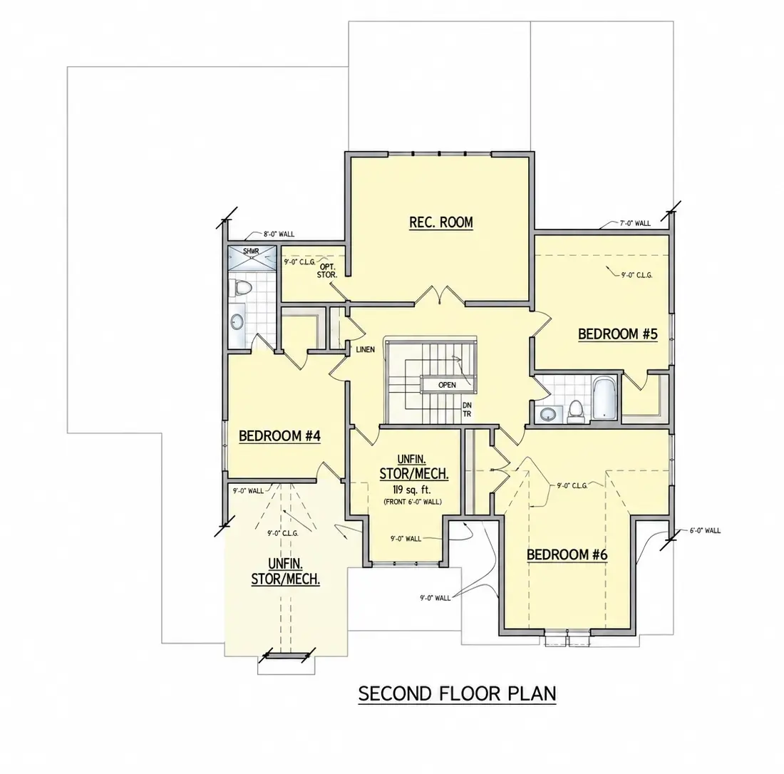1. piętro 12 – Projekt domu z poddaszem użytkowym o pow. 429 m²: 6 Sypialnie, 6 Łazienki, Otwarta kuchnia, Garaż — 85530R