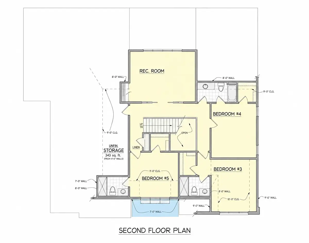 1. piętro 26 – Projekt domu piętrowego o pow. 384 m²: 5 Sypialnie, Gabinet, 6 Łazienki, Otwarta kuchnia, Garaż — 35974R