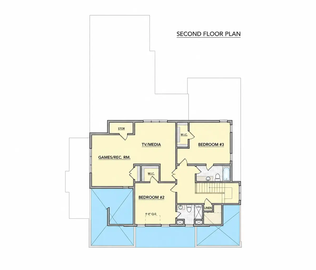 1. piętro 25 – Projekt domu piętrowego o pow. 351 m²: 4 Sypialnie, 5 Łazienki, Otwarta kuchnia, Garaż — 93928R