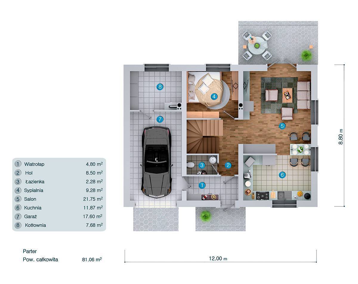 Projekt domu z poddaszem, garażem w bryle i 4 pokojami - 37849R - 3