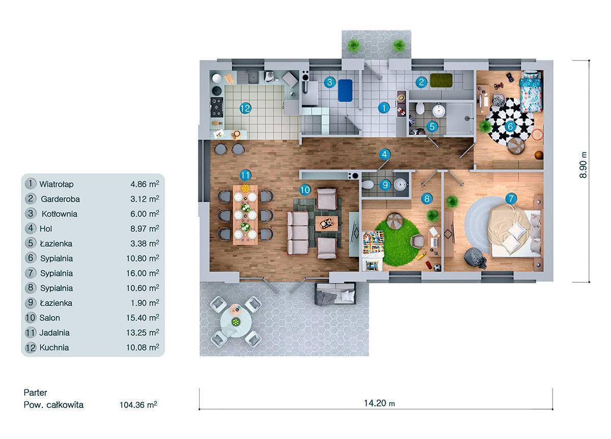 Projekt domu parterowego z dachem czterospadowym - 14245C - 3