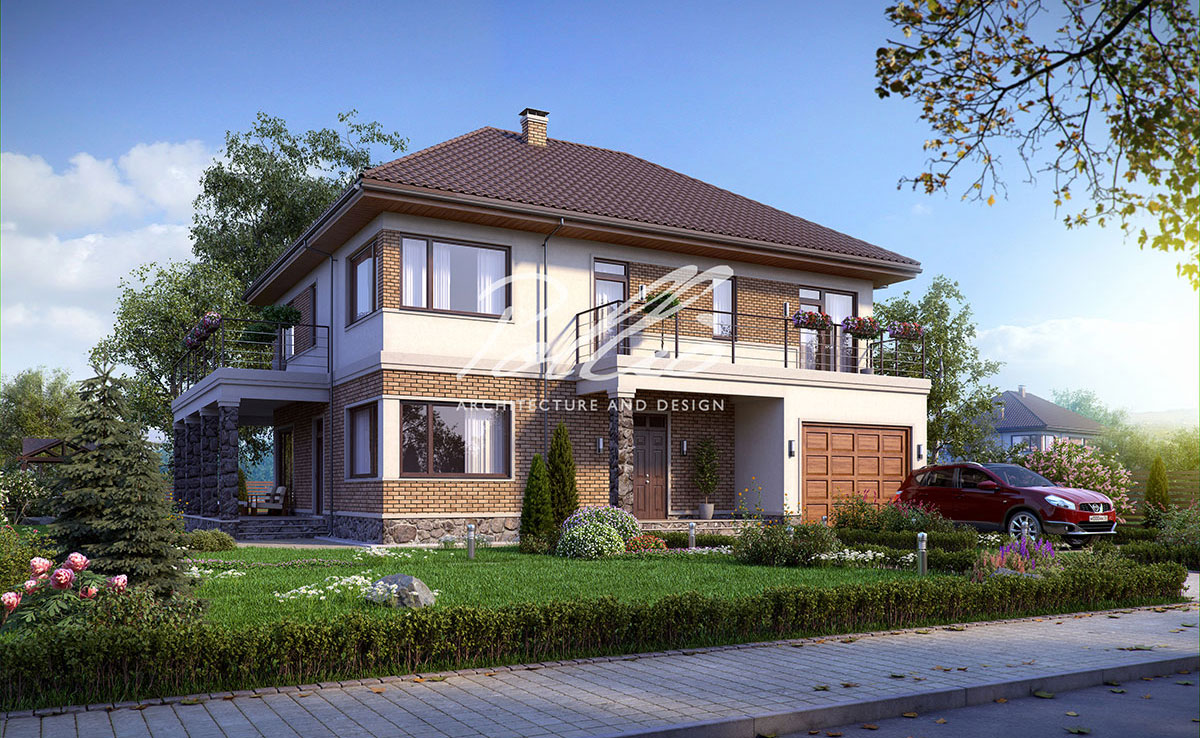 Projekt domu jednorodzinnego o pow. 245 m²: Piętrowy, 3 Sypialnie, Gabinet, 3 Łazienki, Otwarta kuchnia, Garaż