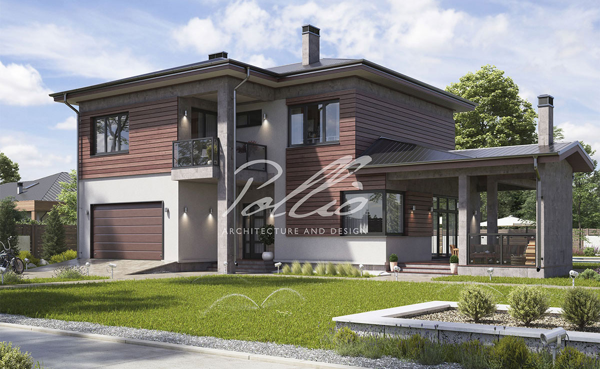 Projekt domu jednorodzinnego o pow. 236 m²: Piętrowy, 4 Sypialnie, Gabinet, 3 Łazienki, Otwarta kuchnia, Garaż