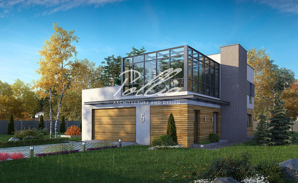 Projekt domu jednorodzinnego o pow. 216 m²: Piętrowy, 3 Sypialnie, Gabinet, 3 Łazienki, Otwarta kuchnia, Garaż