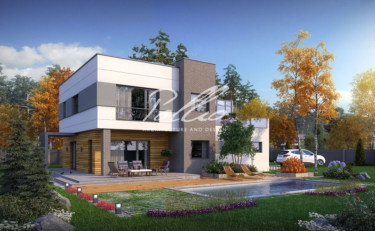 Projekt domu jednorodzinnego o pow. 216 m²: Piętrowy, 3 Sypialnie, Gabinet, 3 Łazienki, Otwarta kuchnia, Garaż