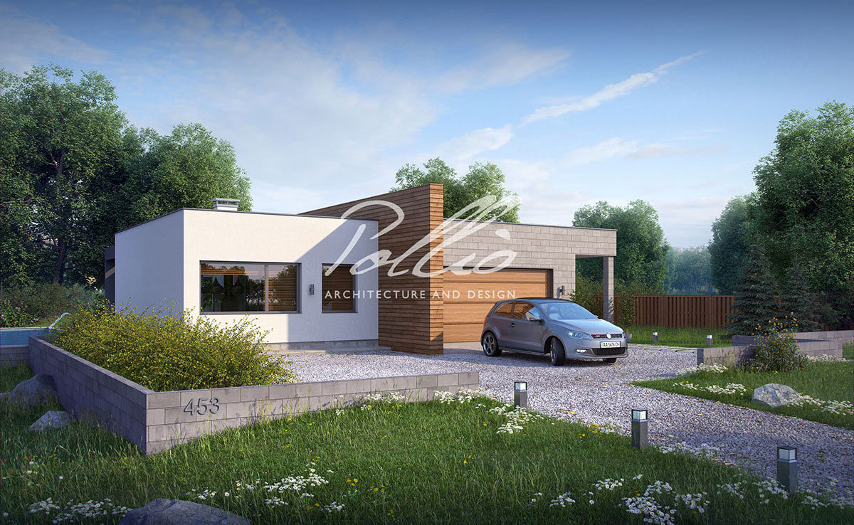 Projekt domu jednorodzinnego o pow. 203 m²: Parterowy, 3 Sypialnie, Gabinet, 3 Łazienki, Otwarta kuchnia, Garaż