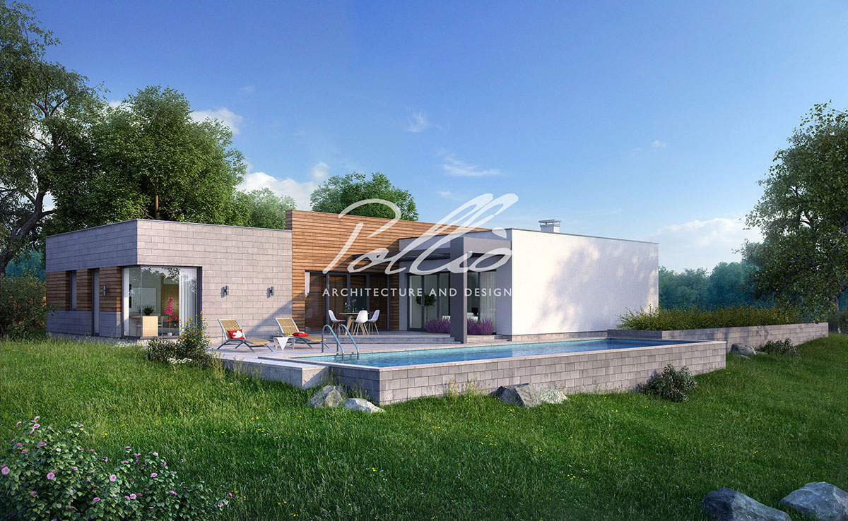 Projekt domu jednorodzinnego o pow. 203 m²: Parterowy, 3 Sypialnie, Gabinet, 3 Łazienki, Otwarta kuchnia, Garaż