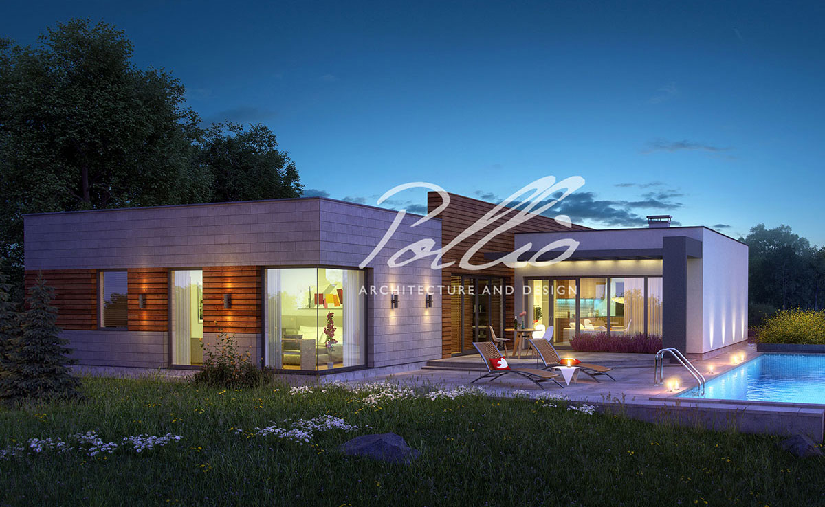 Projekt domu jednorodzinnego o pow. 203 m²: Parterowy, 3 Sypialnie, Gabinet, 3 Łazienki, Otwarta kuchnia, Garaż