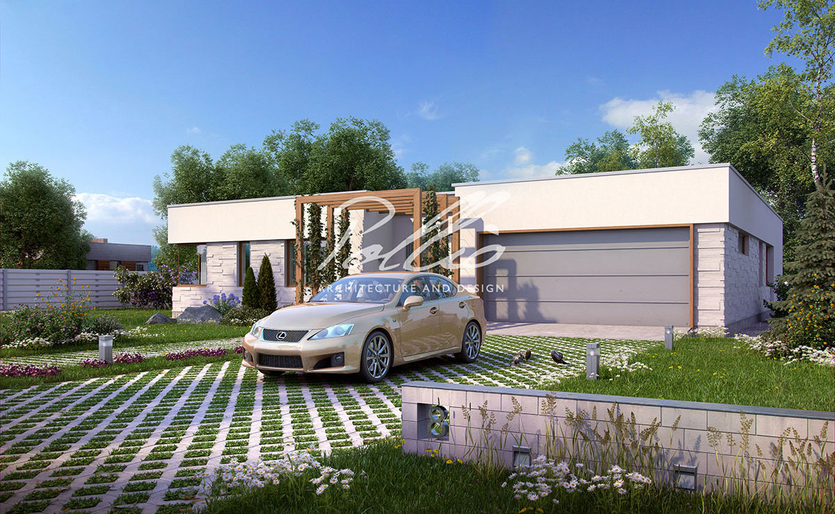 Projekt domu jednorodzinnego o pow. 233 m²: Parterowy, 3 Sypialnie, Gabinet, 3 Łazienki, Otwarta kuchnia, Garaż