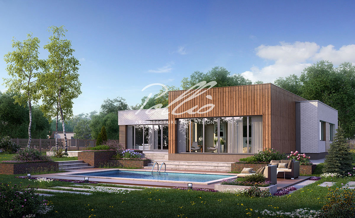 Projekt domu jednorodzinnego o pow. 217 m²: Parterowy, 3 Sypialnie, Gabinet, 4 Łazienki, Otwarta kuchnia