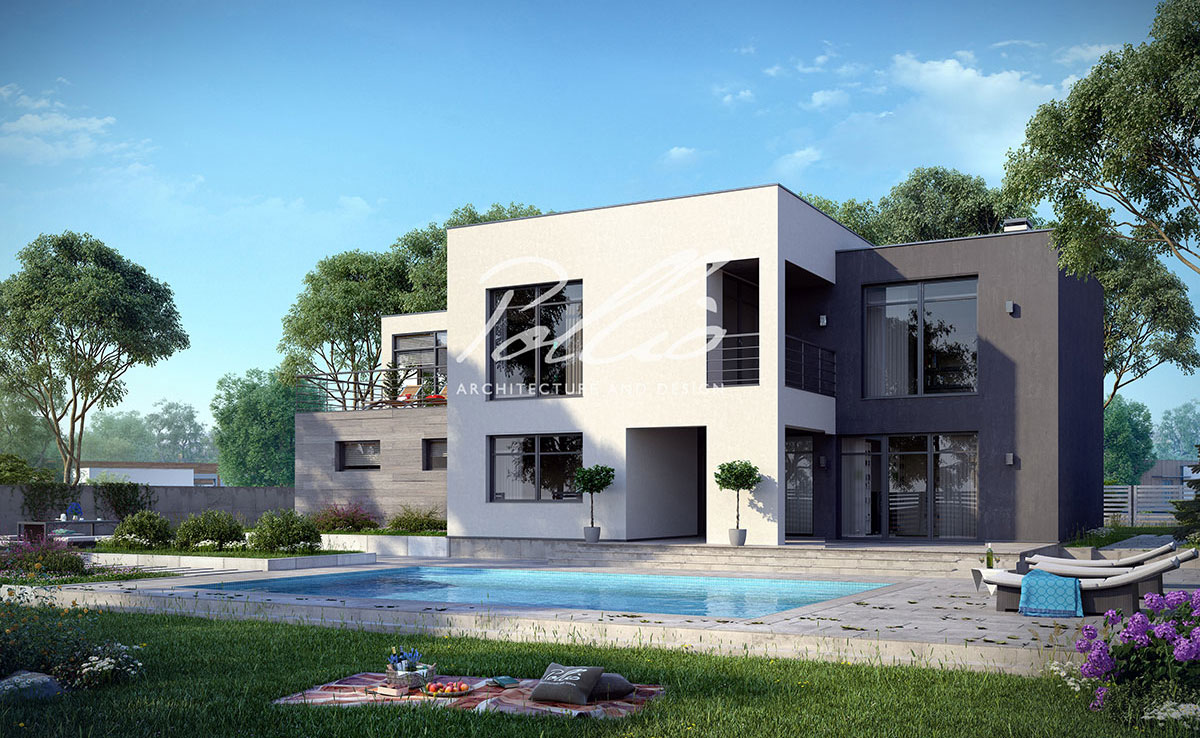 Projekt domu jednorodzinnego o pow. 263 m²: Piętrowy, 3 Sypialnie, Gabinet, 3 Łazienki, Otwarta kuchnia, Garaż