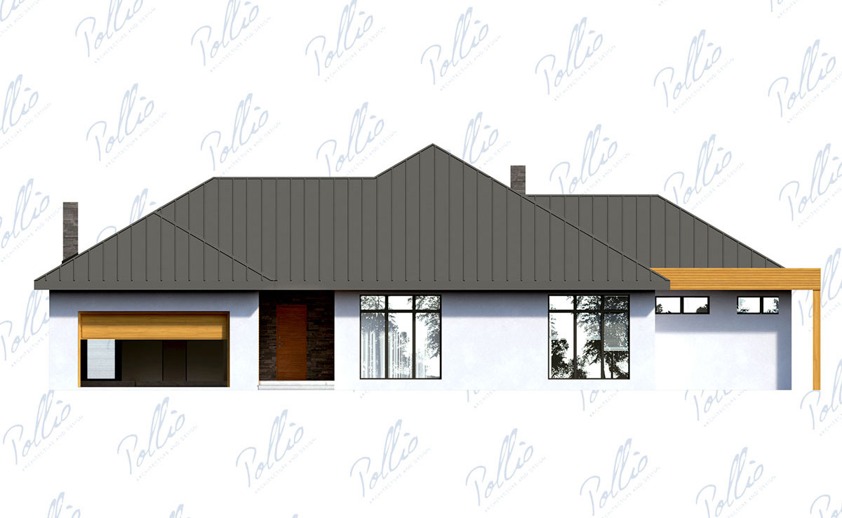 Projekt domu jednorodzinnego o pow. 260 m²: Parterowy, 3 Sypialnie, Gabinet, 3 Łazienki, Otwarta kuchnia, Garaż