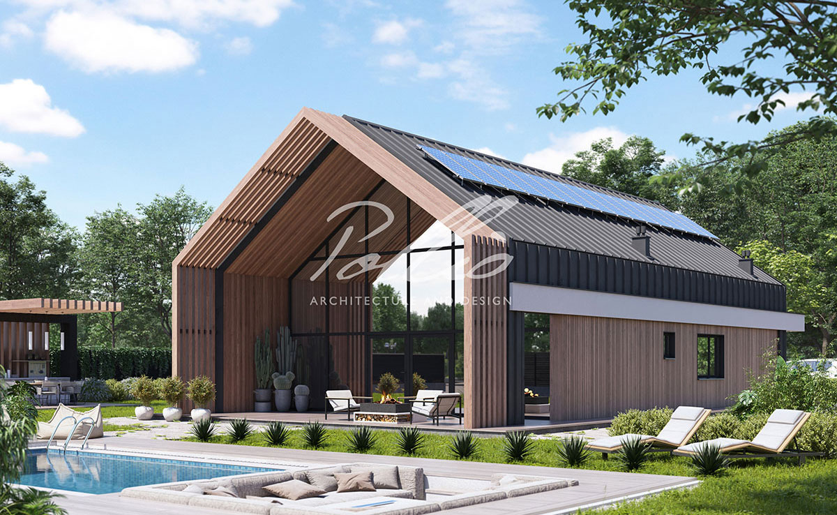 Projekt domu jednorodzinnego o pow. 195 m²: Parterowy z poddaszem użytkowym, 4 Sypialnie, 2 Łazienki, Otwarta kuchnia