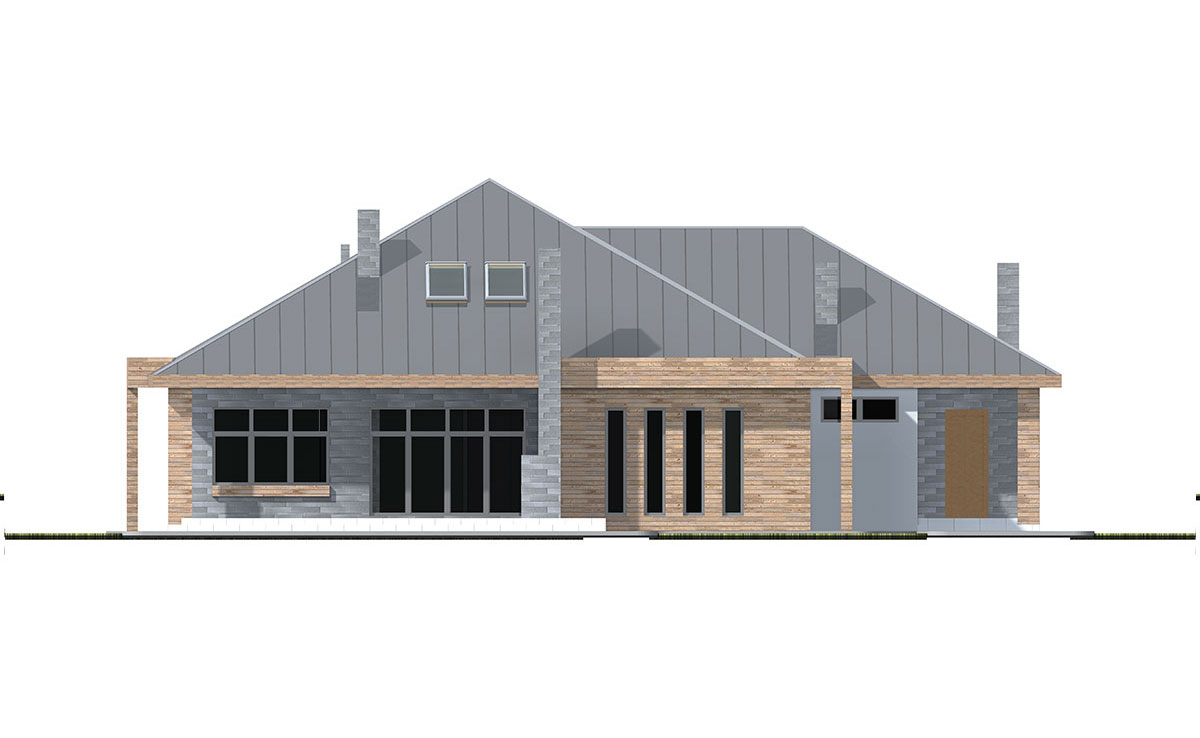 Projekt domu jednorodzinnego o pow. 187 m²: Parterowy, 4 Sypialnie, 3 Łazienki, Otwarta kuchnia, Garaż