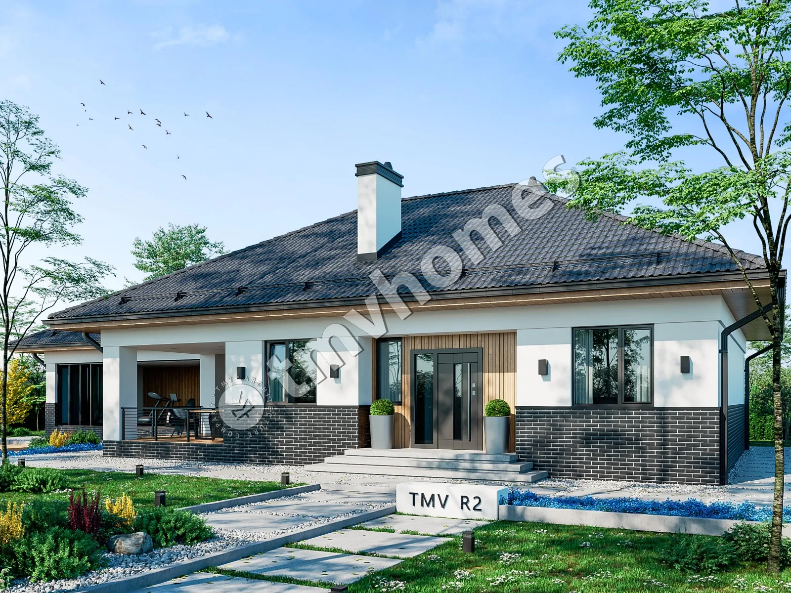 Projekt domu jednorodzinnego o pow. 135 m²: Parterowy, 4 Sypialnie, Gabinet, 3 Łazienki, Otwarta kuchnia, Garaż