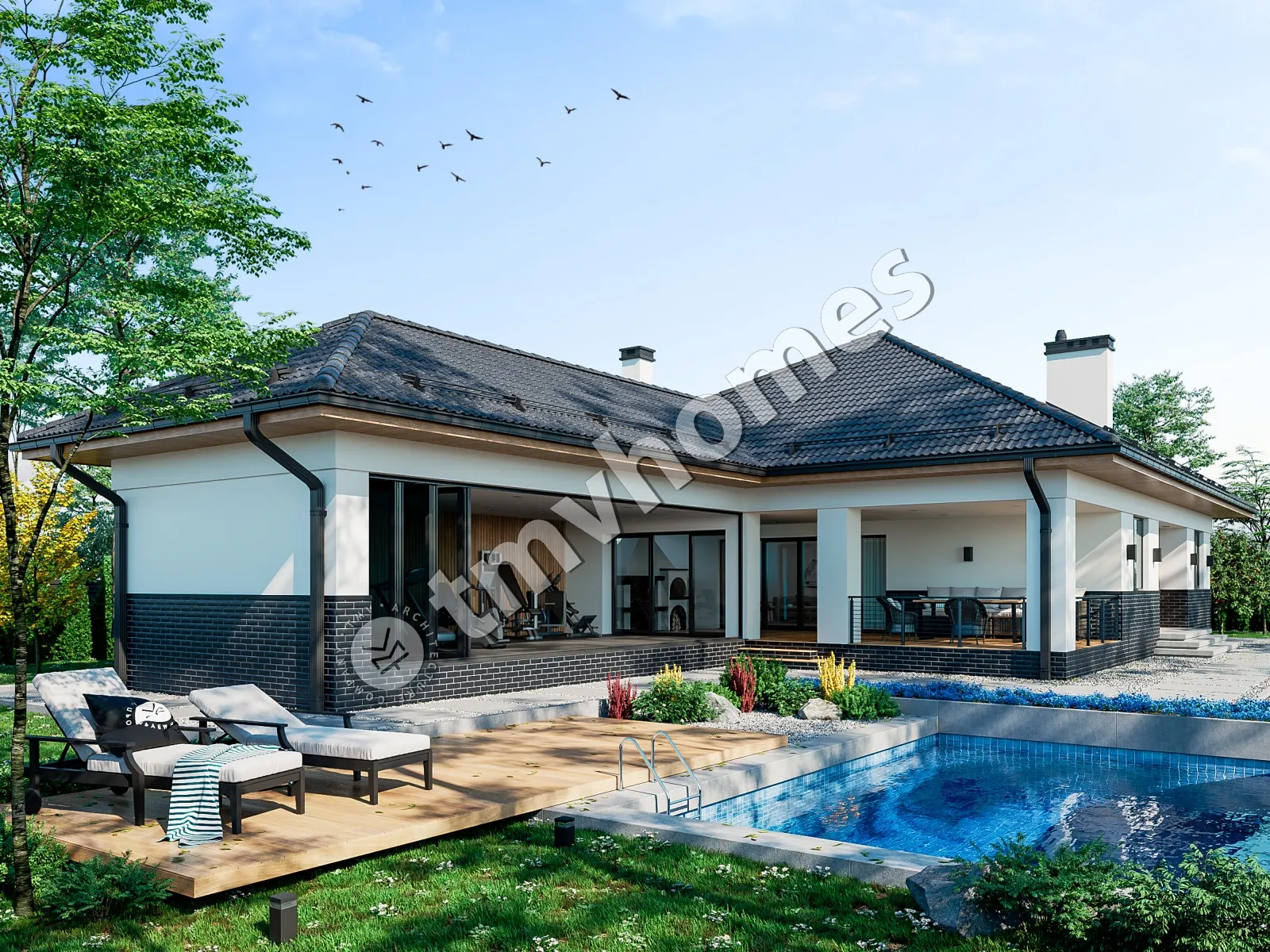 Projekt domu jednorodzinnego o pow. 135 m²: Parterowy, 2 Sypialnie, 1 Łazienki