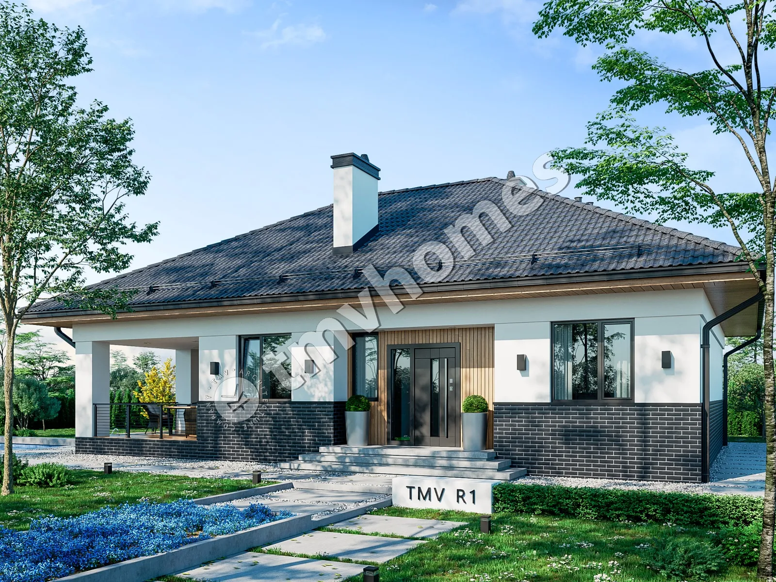 Projekt domu jednorodzinnego o pow. 100 m²: Parterowy, 2 Sypialnie, 1 Łazienki, Otwarta kuchnia