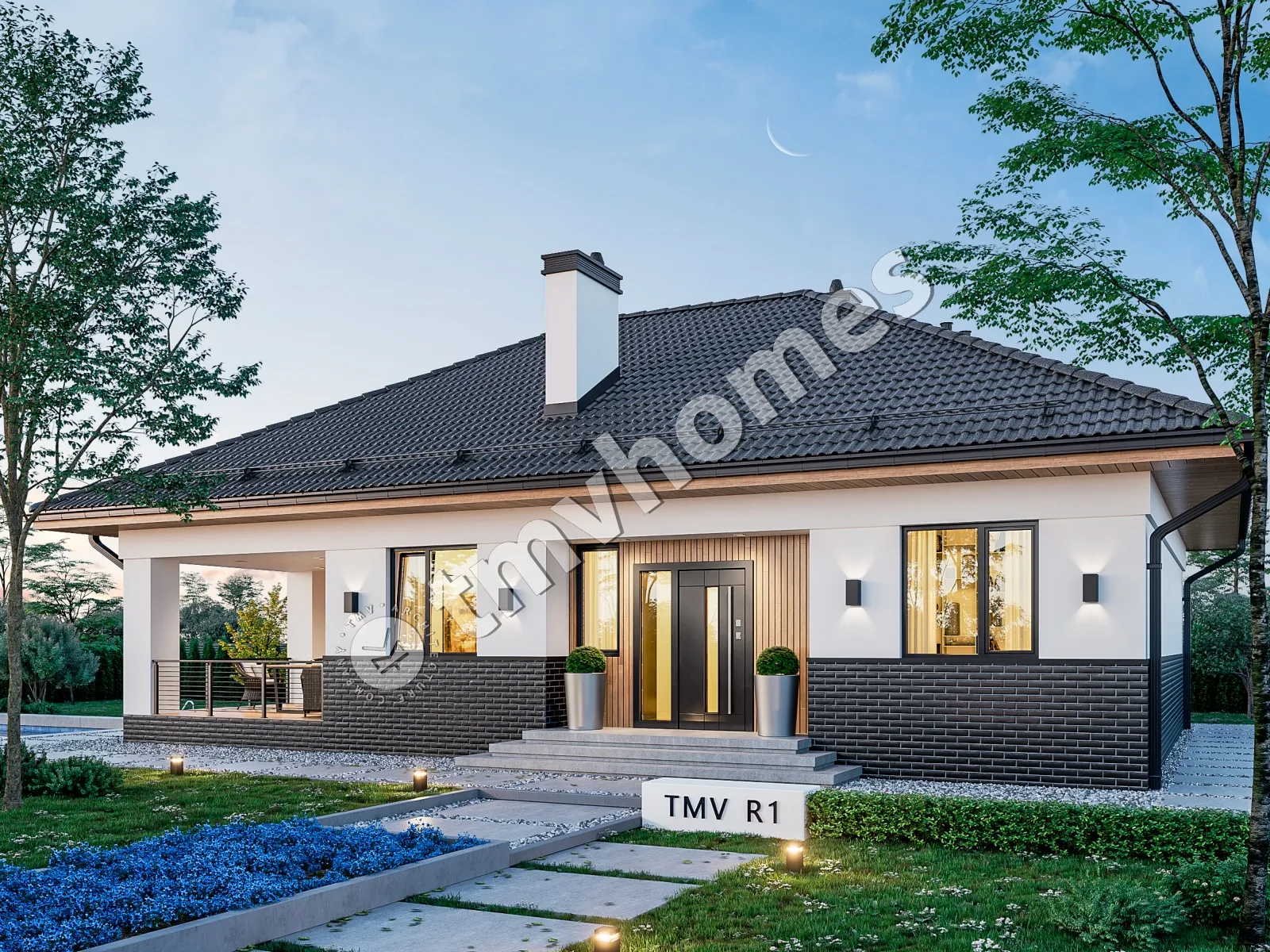 Projekt domu jednorodzinnego o pow. 100 m²: Parterowy, 2 Sypialnie, 1 Łazienki, Otwarta kuchnia