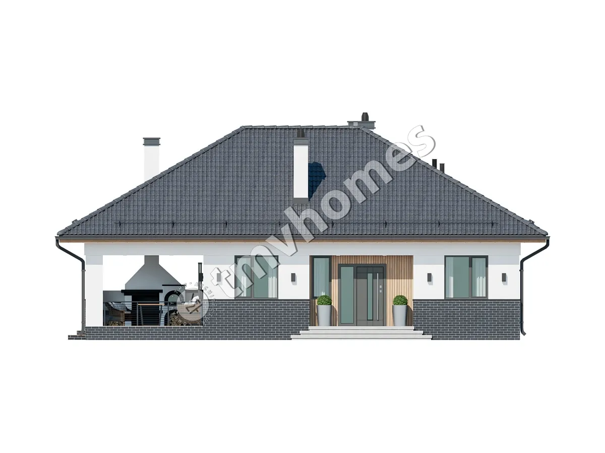 Projekt domu jednorodzinnego o pow. 100 m²: Parterowy, 2 Sypialnie, 1 Łazienki, Otwarta kuchnia